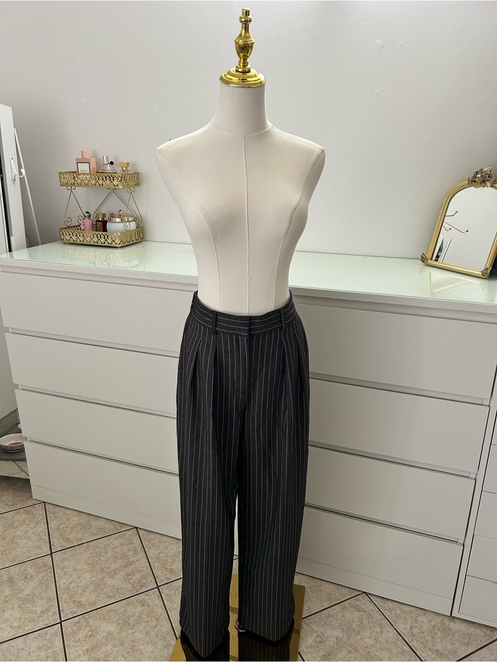 Bailey 44 Black Pinstripe High-Waist Wide-Leg Trousers